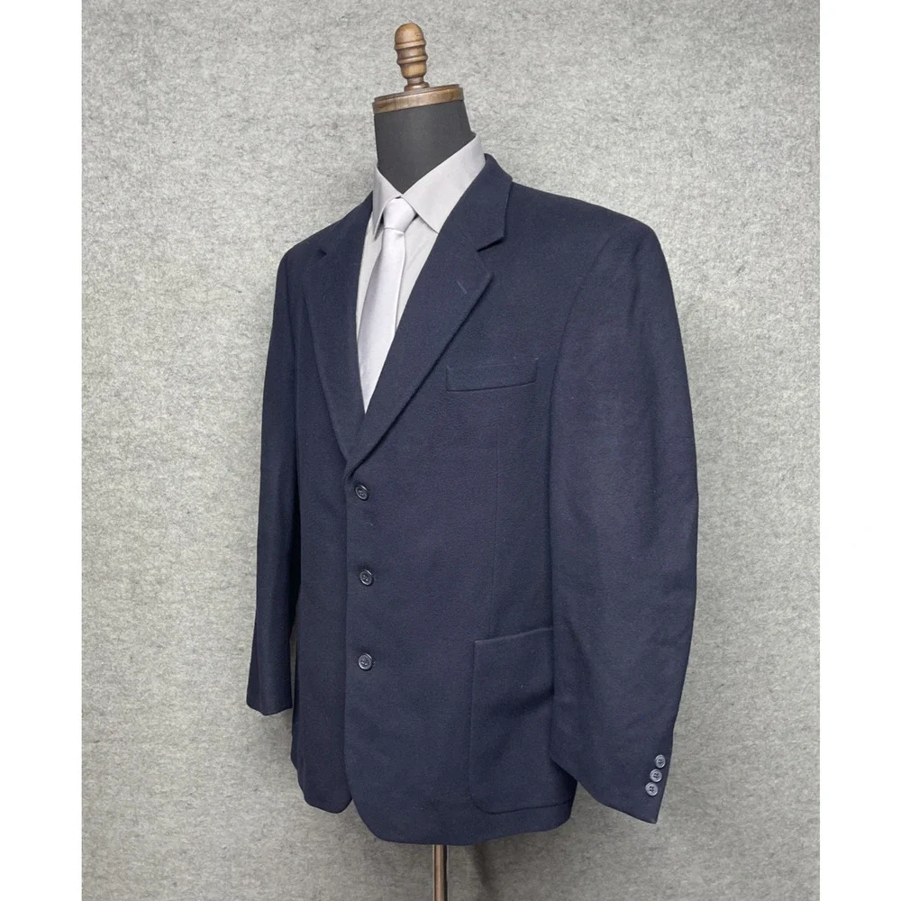 Vtg 90s Jean Paul Germain Paris Mens 44R Wool Like Sport Coat Blazer Navy Poland